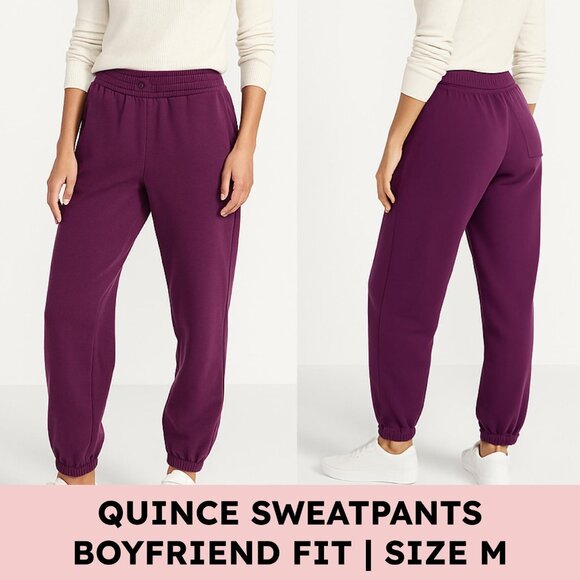 Quince Pants - Quince Organic Heavyweight Fleece Boyfriend Sweatpants Plum Joggers Lounge M